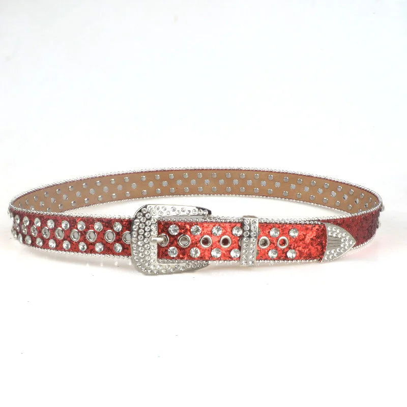 Punk Style Studded Belts for Women Y2K Rhinestone Female Belt PU Leather Ladies Waist Strap Decoration