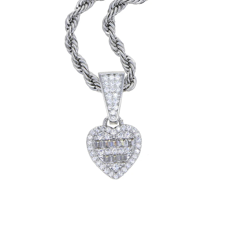 Iced Out Bling Cubic Zirconia Heart Shaped Earring Necklace Fashion Women Lover Gift Jewelry Set