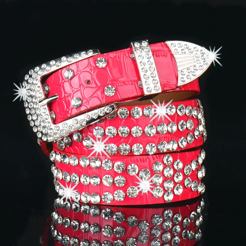 Punk Style Studded Belts for Women Y2K Rhinestone Female Belt PU Leather Ladies Waist Strap Decoration