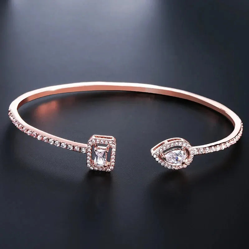 Luxury Geometry Gold Color Cuff Bangles For Women Fashion Cubic Zirconia Bracelets Every Day Jewelry.