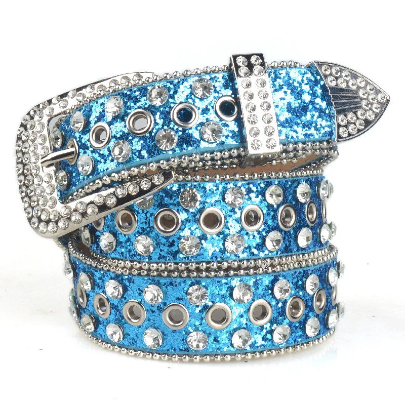 Punk Style Studded Belts for Women Y2K Rhinestone Female Belt PU Leather Ladies Waist Strap Decoration