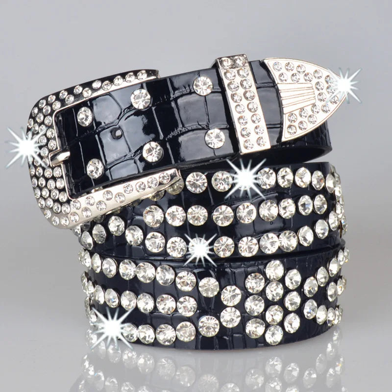 Punk Style Studded Belts for Women Y2K Rhinestone Female Belt PU Leather Ladies Waist Strap Decoration