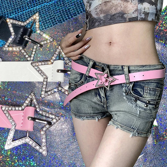 Star Rhinestone Belt For Women Fashion Y2k 2000s Waist Strap Female Girl Jeans Dress Trouser Decorative Waistband Accessories