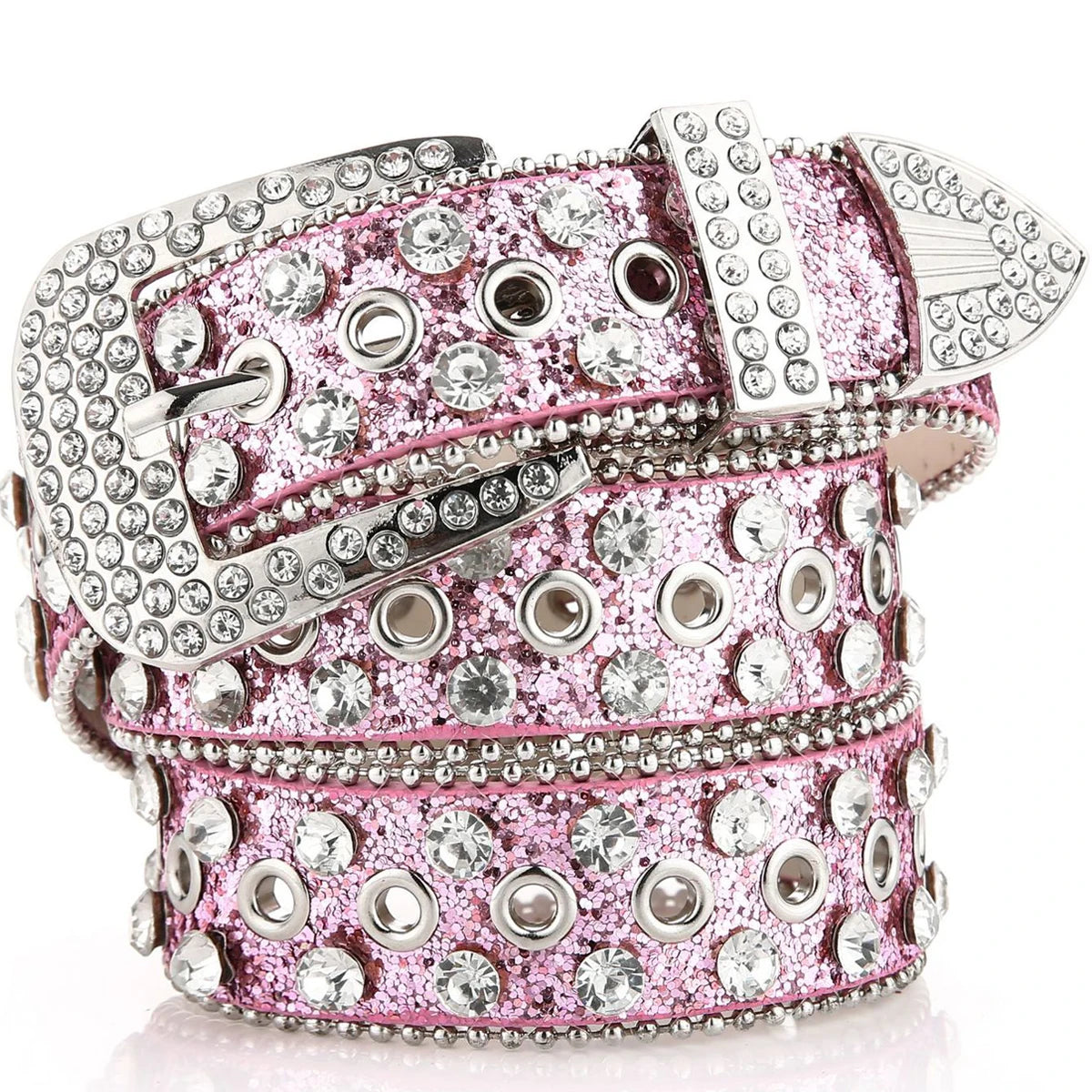 Punk Style Studded Belts for Women Y2K Rhinestone Female Belt PU Leather Ladies Waist Strap Decoration