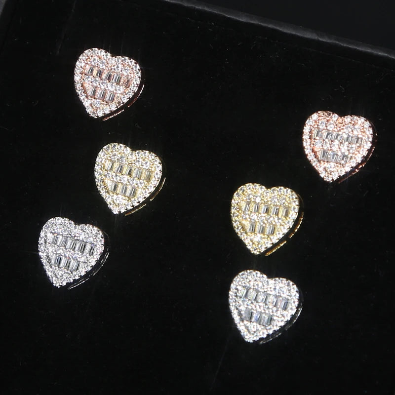 Iced Out Bling Cubic Zirconia Heart Shaped Earring Necklace Fashion Women Lover Gift Jewelry Set