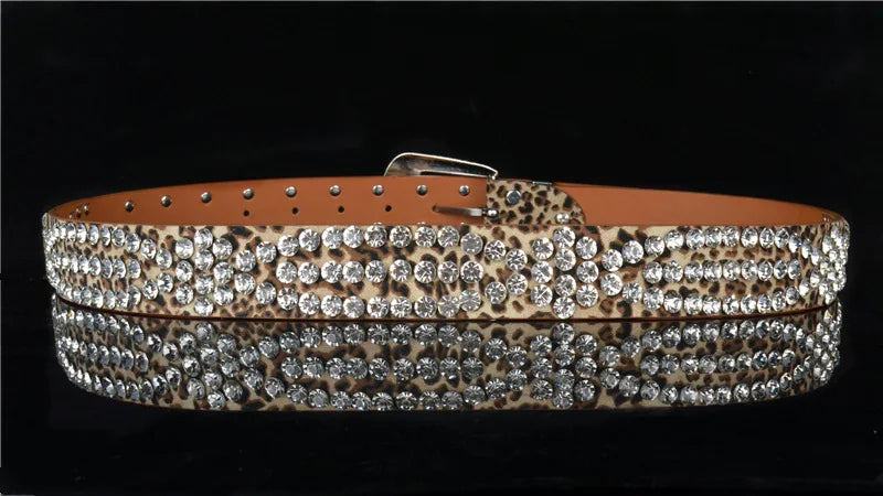 Punk Style Studded Belts for Women Y2K Rhinestone Female Belt PU Leather Ladies Waist Strap Decoration