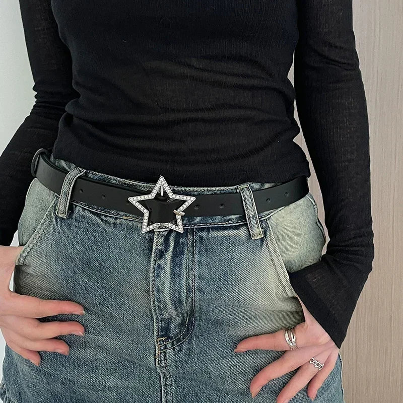 Star Rhinestone Belt For Women Fashion Y2k 2000s Waist Strap Female Girl Jeans Dress Trouser Decorative Waistband Accessories