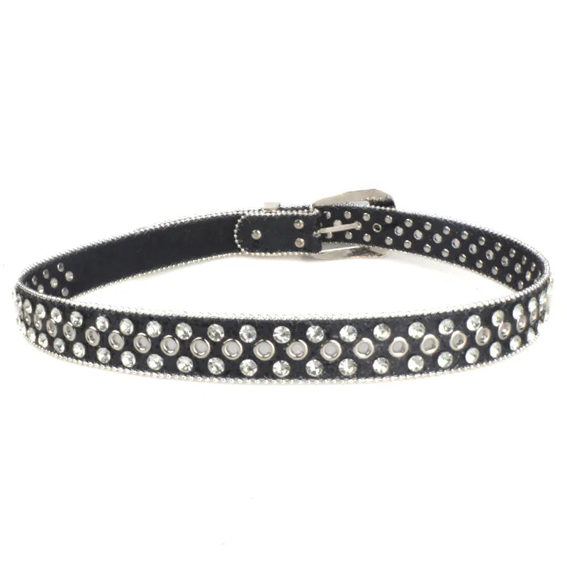 Punk Style Studded Belts for Women Y2K Rhinestone Female Belt PU Leather Ladies Waist Strap Decoration