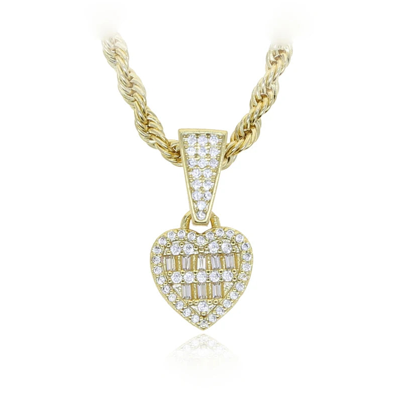 Iced Out Bling Cubic Zirconia Heart Shaped Earring Necklace Fashion Women Lover Gift Jewelry Set