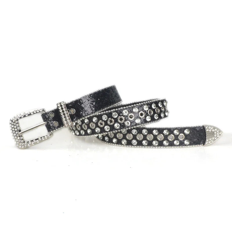 Punk Style Studded Belts for Women Y2K Rhinestone Female Belt PU Leather Ladies Waist Strap Decoration