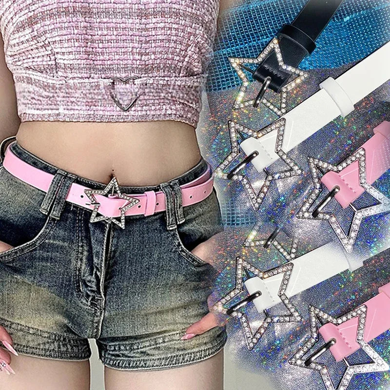 Star Rhinestone Belt For Women Fashion Y2k 2000s Waist Strap Female Girl Jeans Dress Trouser Decorative Waistband Accessories