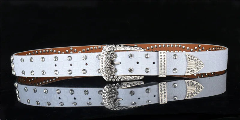 Punk Style Studded Belts for Women Y2K Rhinestone Female Belt PU Leather Ladies Waist Strap Decoration