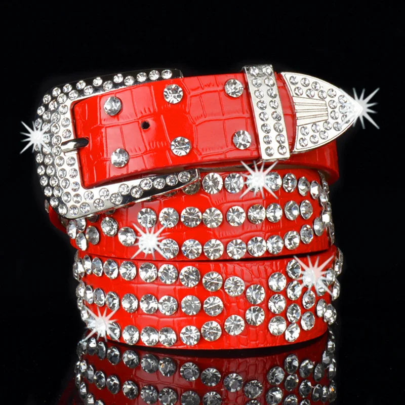 Punk Style Studded Belts for Women Y2K Rhinestone Female Belt PU Leather Ladies Waist Strap Decoration