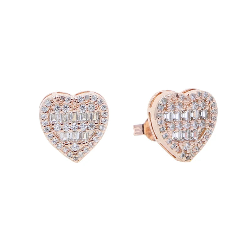 Iced Out Bling Cubic Zirconia Heart Shaped Earring Necklace Fashion Women Lover Gift Jewelry Set