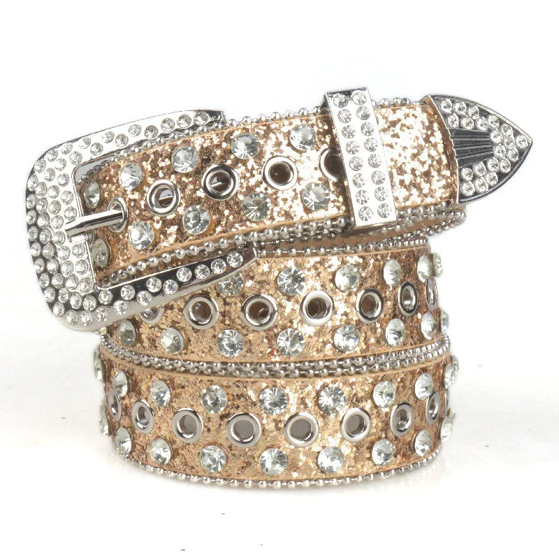 Punk Style Studded Belts for Women Y2K Rhinestone Female Belt PU Leather Ladies Waist Strap Decoration