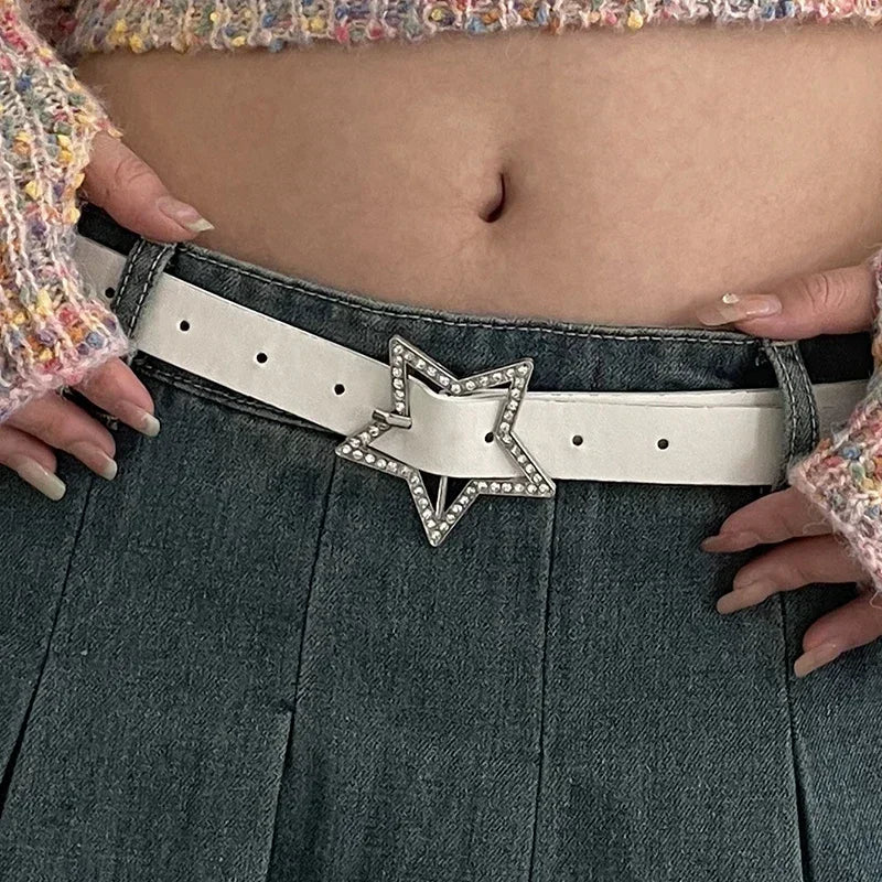 Star Rhinestone Belt For Women Fashion Y2k 2000s Waist Strap Female Girl Jeans Dress Trouser Decorative Waistband Accessories