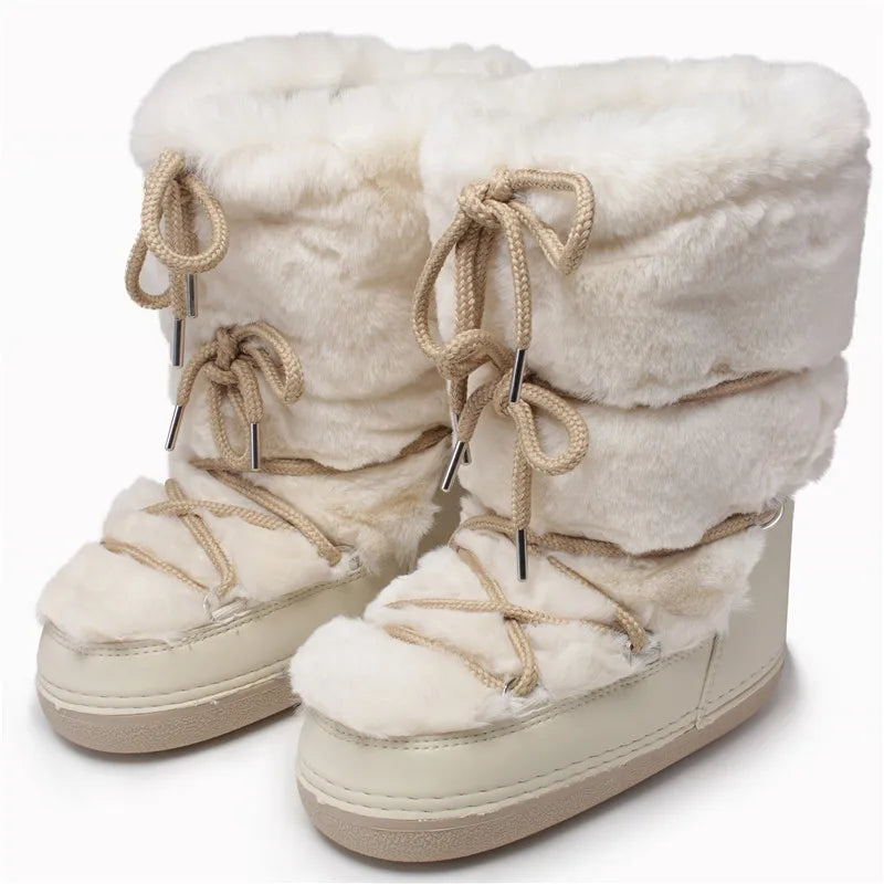 2000s Beige Fur Boots