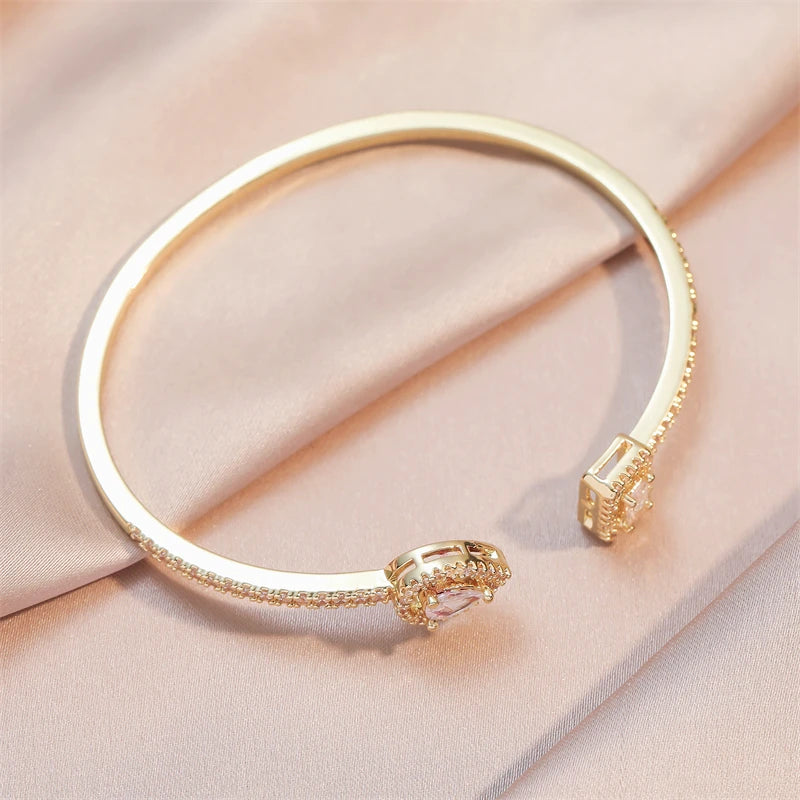 Luxury Geometry Gold Color Cuff Bangles For Women Fashion Cubic Zirconia Bracelets Every Day Jewelry.