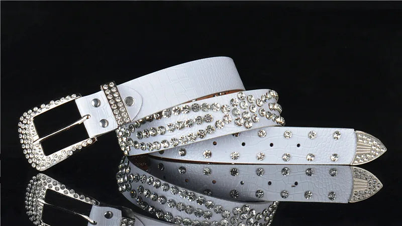 Punk Style Studded Belts for Women Y2K Rhinestone Female Belt PU Leather Ladies Waist Strap Decoration