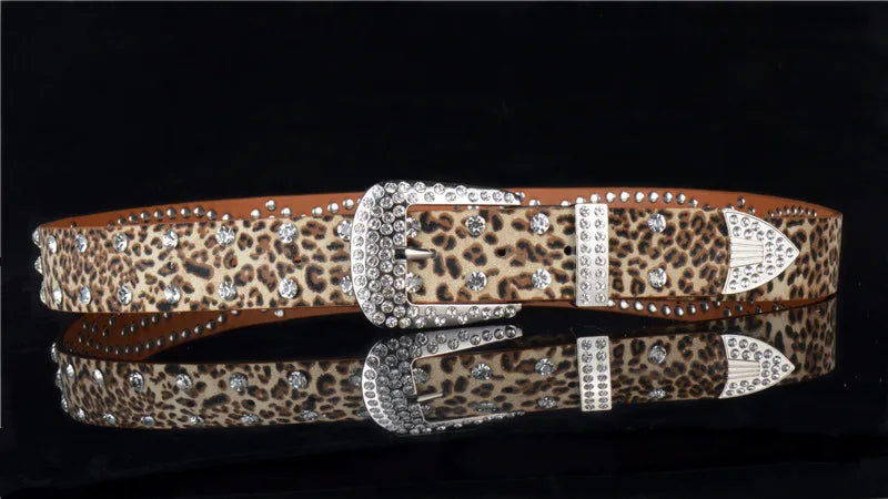 Punk Style Studded Belts for Women Y2K Rhinestone Female Belt PU Leather Ladies Waist Strap Decoration