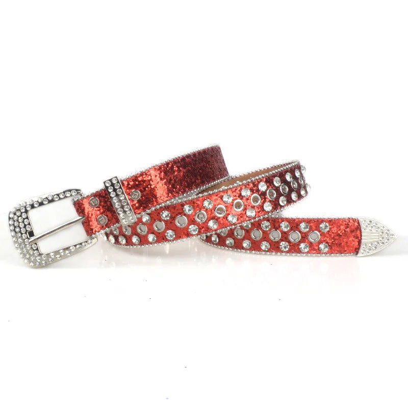 Punk Style Studded Belts for Women Y2K Rhinestone Female Belt PU Leather Ladies Waist Strap Decoration