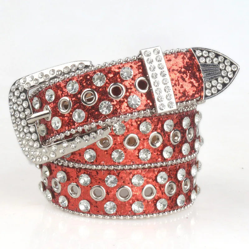 Punk Style Studded Belts for Women Y2K Rhinestone Female Belt PU Leather Ladies Waist Strap Decoration