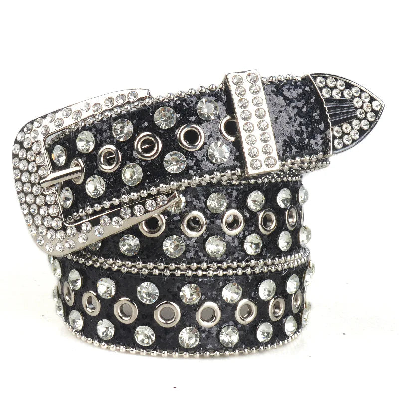 Punk Style Studded Belts for Women Y2K Rhinestone Female Belt PU Leather Ladies Waist Strap Decoration