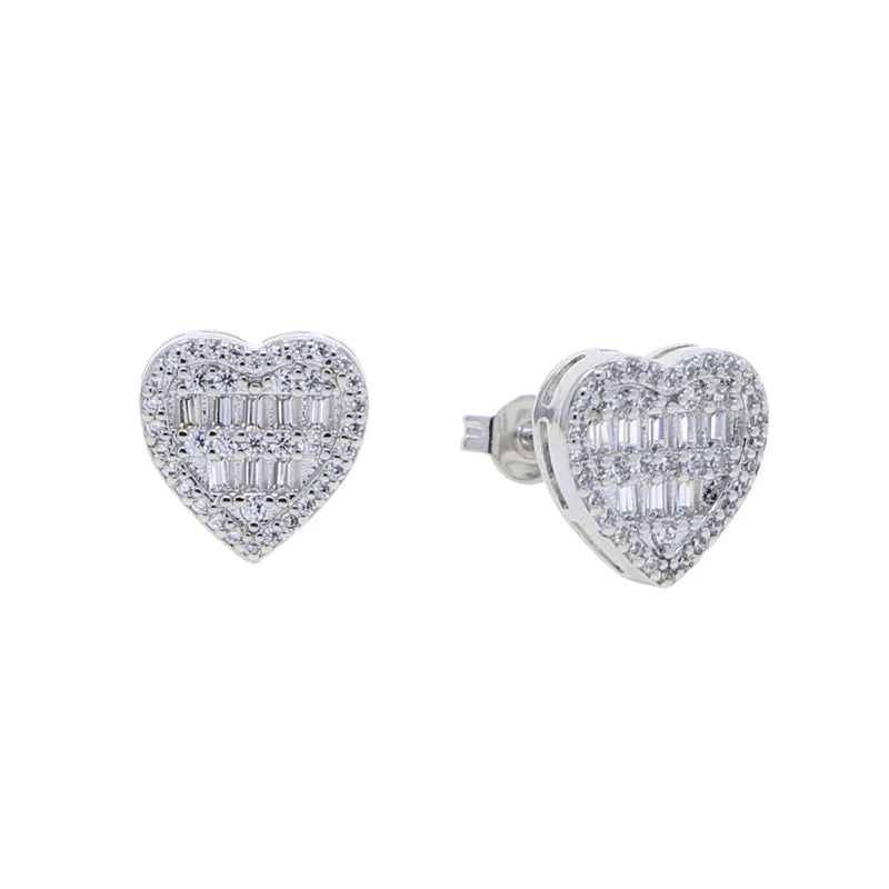 Iced Out Bling Cubic Zirconia Heart Shaped Earring Necklace Fashion Women Lover Gift Jewelry Set