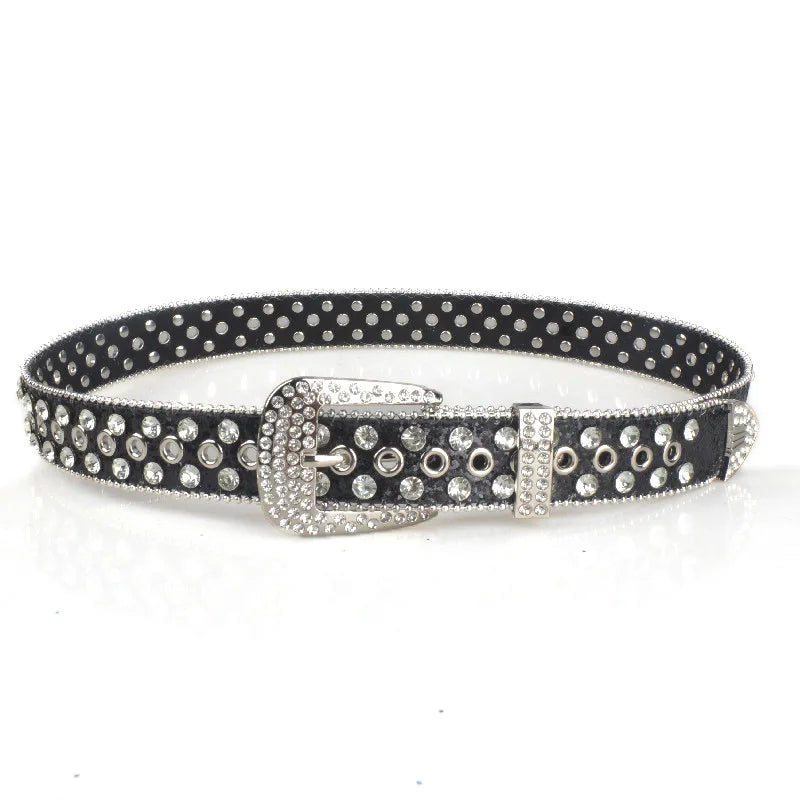 Punk Style Studded Belts for Women Y2K Rhinestone Female Belt PU Leather Ladies Waist Strap Decoration